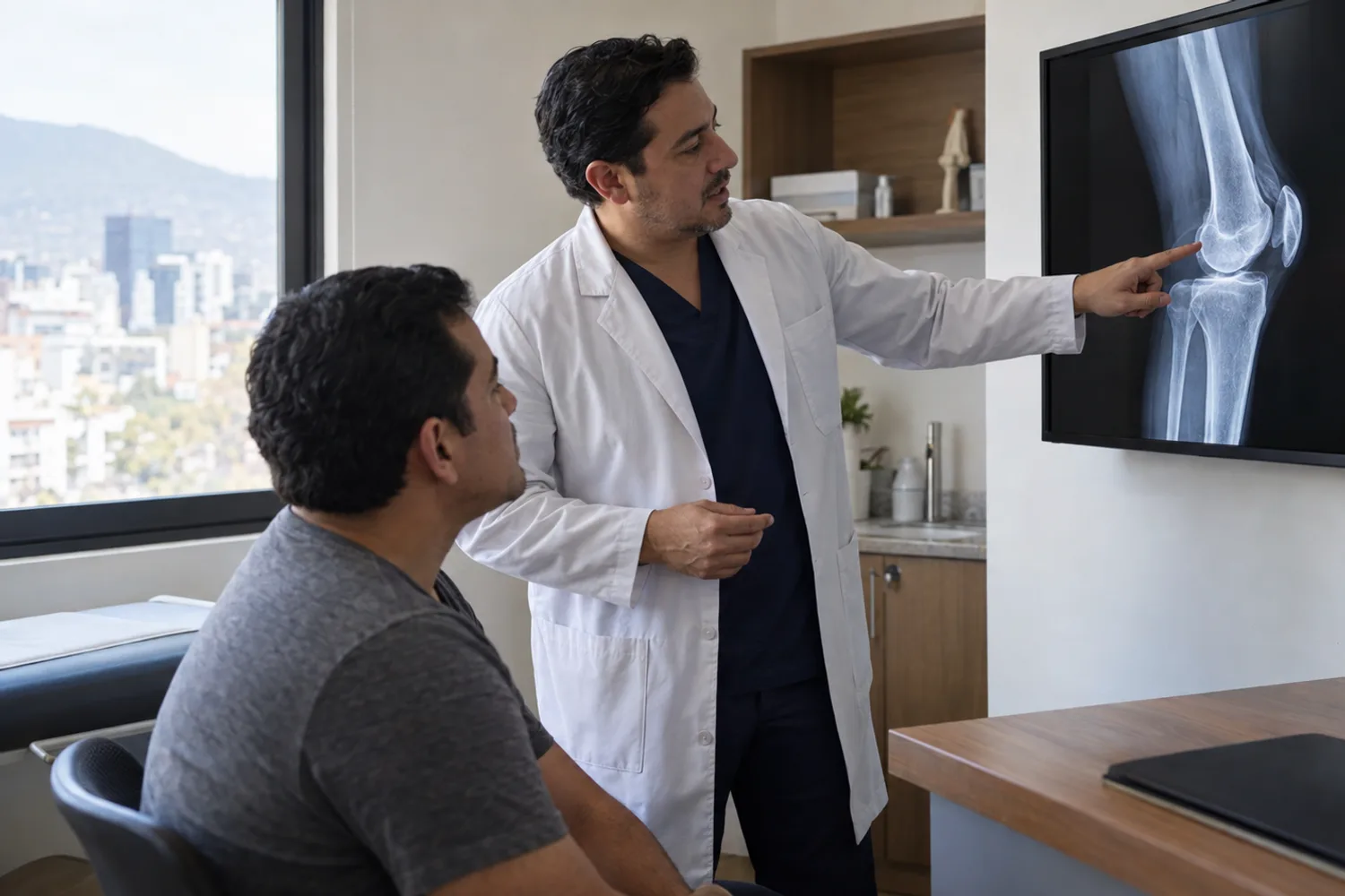 Consulta de traumatología con una radiografía en pantalla