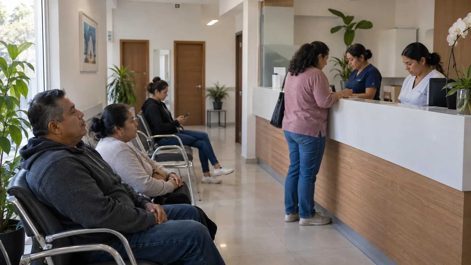 Recepción de un consultorio al inicio del día